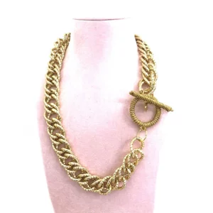 Catena Dorata, collana in alluminio con chiusura in seta e Lurex