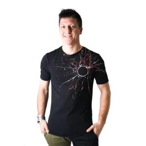T-shirt sportiva da uomo in Eco cotone elasticizzato, dipinta a mano