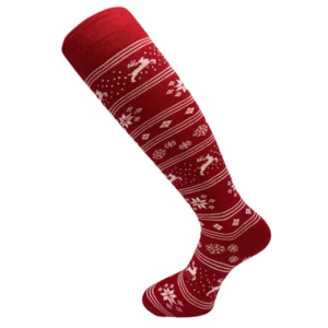 Chaussettes longues homme à motif de Noël sur fond rouge, taille unique