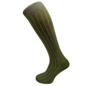 Khakigrüne lange Herrensocken mit grünen Streifen, Einheitsgröße