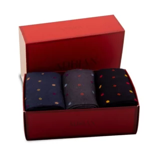 Tris calze lunghe da uomo a pois colorati, in elegante confezione regalo