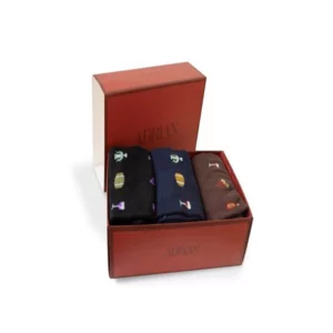 Tris calza lunga da uomo fantasia vino, in elegante confezione regalo