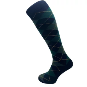 Calze lunghe uomo fantasia rombi blu-verde, taglia unica