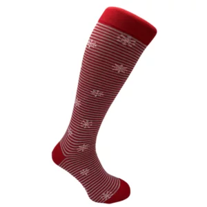 Calze lunghe uomo righe rosso, grigio con fantasia fiocco di neve, taglia unica