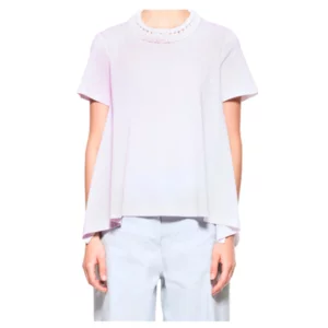 T-shirt in cotone con dettagli crochet e decorazione a mano