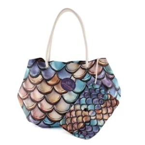 Borsa mare con pochette, Beach Bag Medium Squame Color, in microfibra antisabbia, 39x30cm
