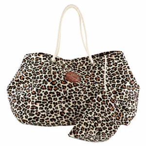Borsa mare con pochette, Beach Bag Large Ghepardo, microfibra antisabbia,  32x53cm