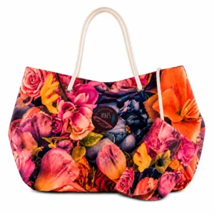 Borsa mare con pochette, Beach Bag Large Rose Rosa, microfibra antisabbia,  32x53cm