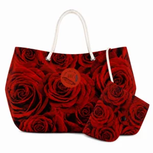 Bag mare con pochette, Large Rosso Valentino, microfibra antisabbia,  32x53cm