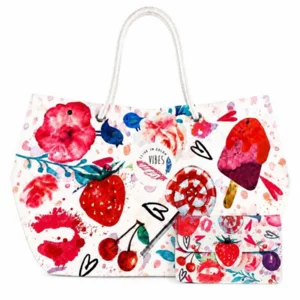 Borsa mare con pochette, Beach Bag Large Summer, microfibra antisabbia,  32x53cm