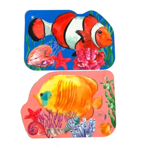 Kit tovagliette, 2 fantasia pesci tropicali, 2 fantasia pappagalli, 4 pezzi, 50x60cm 