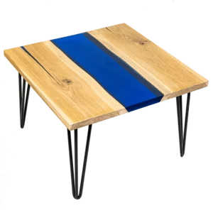 Tisch aus Eiche und blauem Harz, 60x60cm