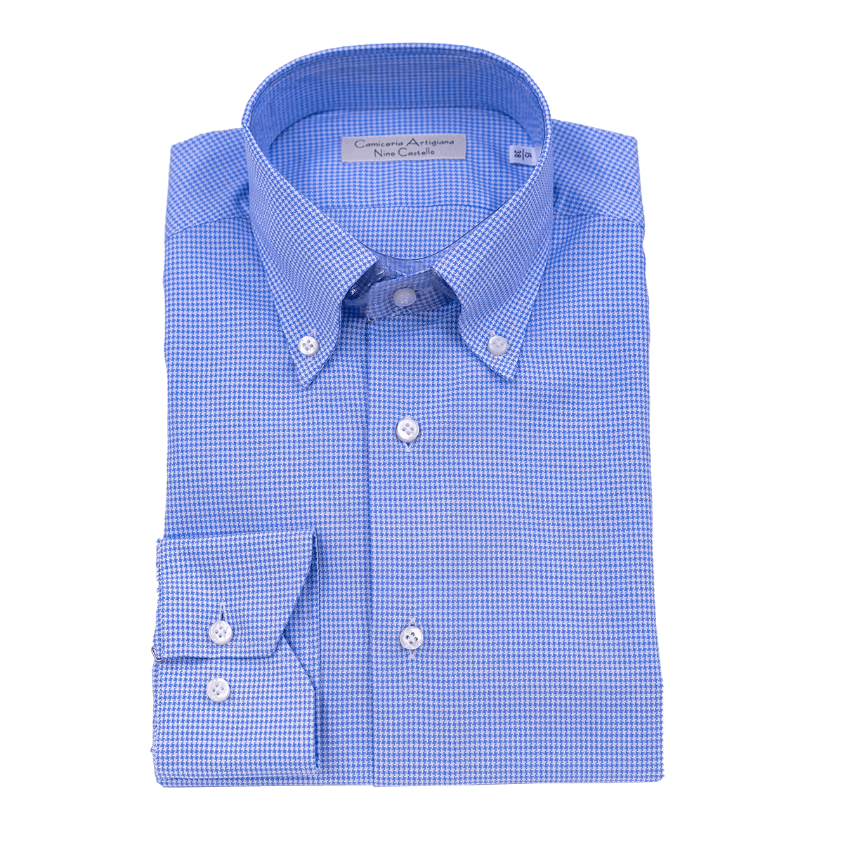Camicia Artigianale slim o classica pied de poule bianco celeste