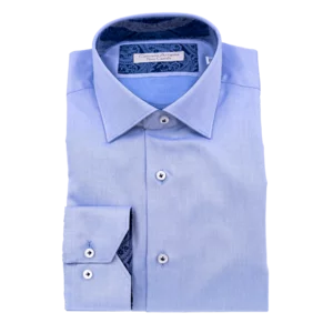 Camicia Artigianale slim o classica, celeste con interni a contrasto cachemire