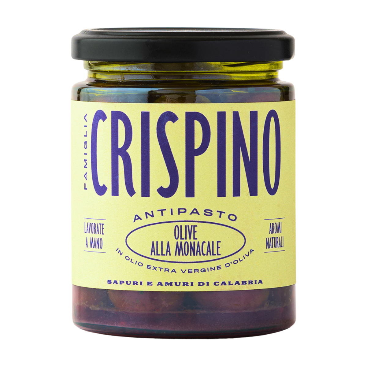 Schwarze Monacale-Oliven in EVO-Öl, vegan, glutenfrei, 270 g