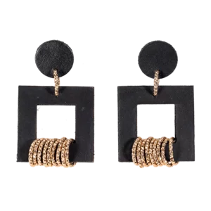 Boucles d'oreilles cube en cuir, anneaux en satin or rose ou argent, 6,5x4cm