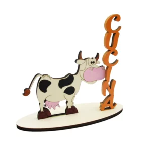 Scritta in legno cucina con mucca,16 cm