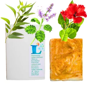 Festes Shampoo mit Hibiskus, Eukalyptus und Patschuli, 100 g