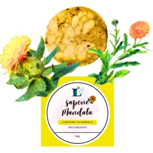 Seife „Mandala“ mit Ringelblume und Färberdistel, 70g