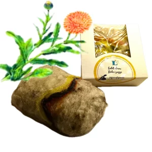 „Dolce Sasso“, mit Schurwollfilz überzogene Ringelblumenseife zum Peeling.