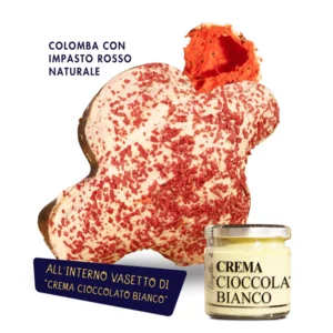 Colomba artigianale red velvet con vasetto di crema al cioccolato bianco, 900g + 200g