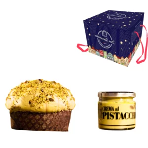 Handgefertigter Pistazien-Panettone mit Glas 36 % Pistaziencreme, 900 g + 200 g