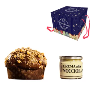 Handgefertigter Haselnuss-Panettone mit Glas Haselnusscreme, 750 + 200 g