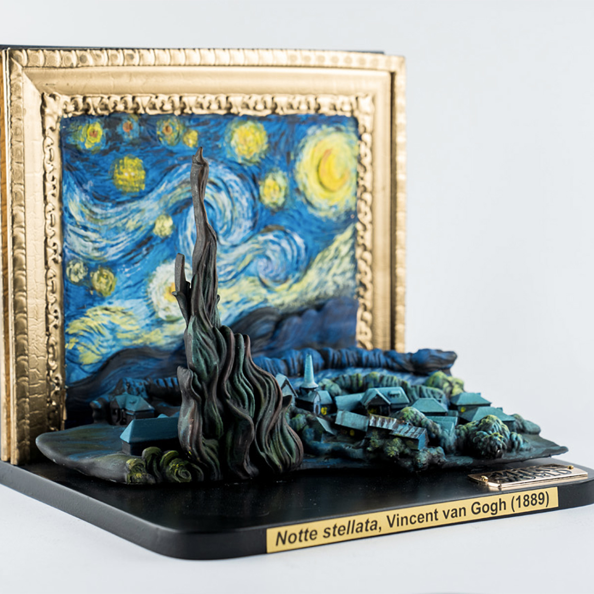 Statuina in 3D della Notte Stellata di Vincent Van Gogh dipinta a mano,  27 cm