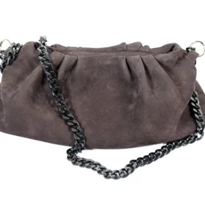 Borsa drappeggio pelle di vitello effetto nabuk grigia