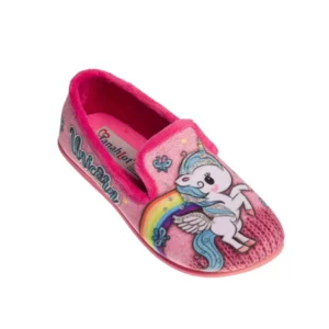 Pantofola bambina stampa unicorno arcobaleno con glitter