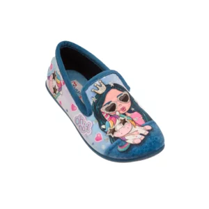 Pantofola bambina in tessuto morbido avio stampa ragazza unicorno con glitter