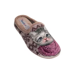 Ciabatta donna stampa gatto con occhiali e sciarpa decori glitter