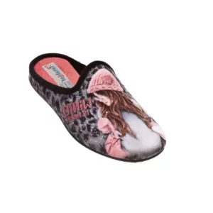 Ciabatta donna stampa ragazza berretta glitter Winter is here! in tessuto morbido