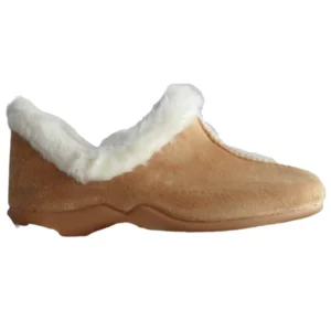Pantofola donna in tinta unita in morbido tessuto con bordo pelo camel