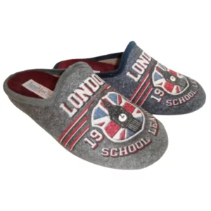 Babouche pour homme imprimé London en tissu gris doux avec semelle intérieure amovible