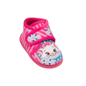 Chausson fille à scratch en tissu doux imprimé chat fuchsia