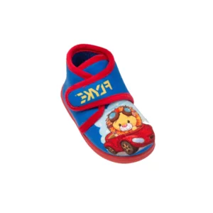 Pantofola bambino con velcro in tessuto morbido cobalto stampa leoncino