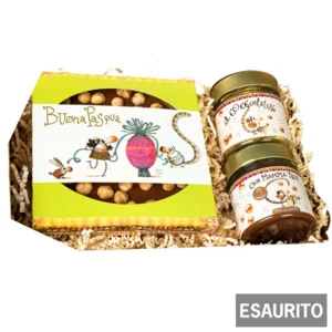 Confezione Ester Box con cioccolato al latte: tavoletta, crema spalmabile e cioccolatini