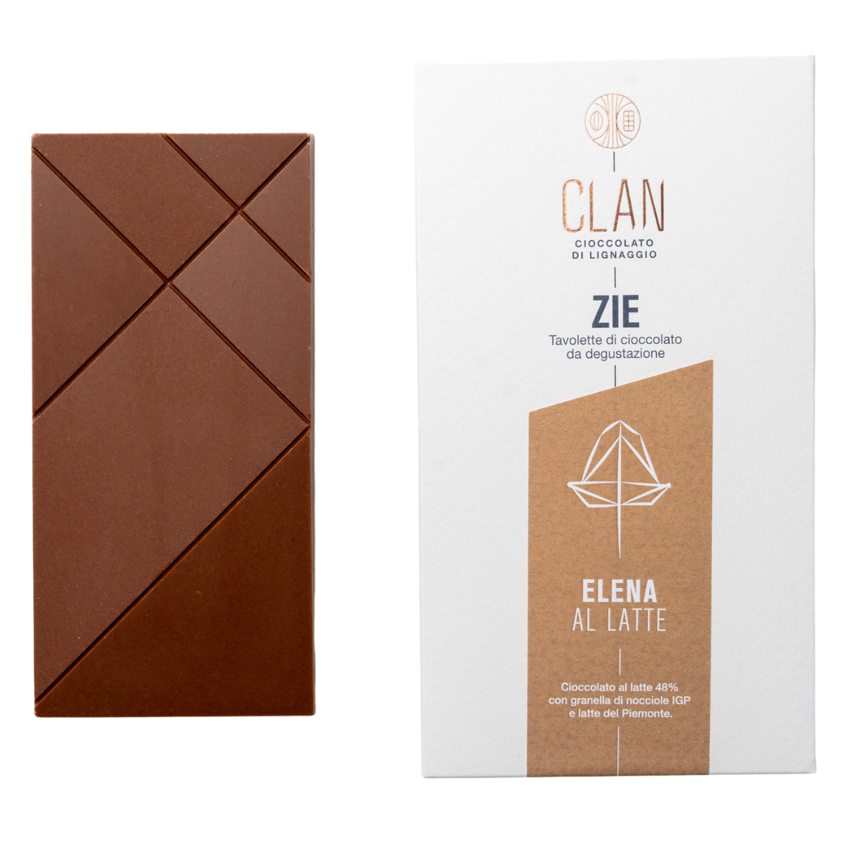 48% Milchschokoladentafel mit Piemont IGP Haselnusskörnern, Elena, 70g
