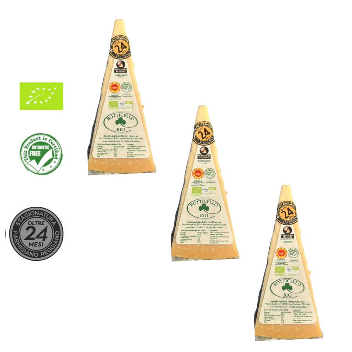 Parmigiano Reggiano BIO, antibiotic free, oltre 24 mesi, 3x1kg