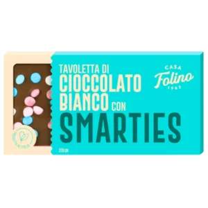 Weiße Schokoladentafel mit Smarties