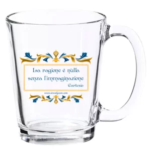Tazza Mug in vetro decorata con frase di Cartesio