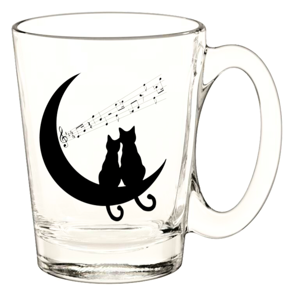 Glasbecher mit Katzen-, Mond- und Musiknoten-Dekor, 10cm