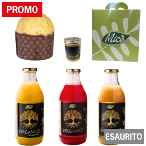 Box di Natale Micò con panettone al bergamotto, 500g e succhi 3x750ml